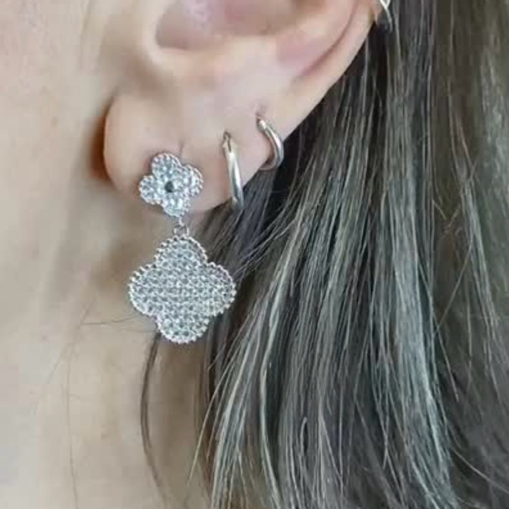 Clover Silver Floral Earrings Four Leaf Earrings